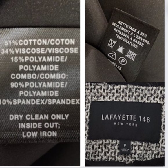 Lafayette 148 NY Collarless Black White Tweed/Suede Fitted Jacket Sz P Front Zip - Picture 15 of 16